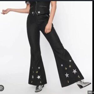 NWT Unique Vintage Western Flare Leg Star Embroidered Jeans L 10-12